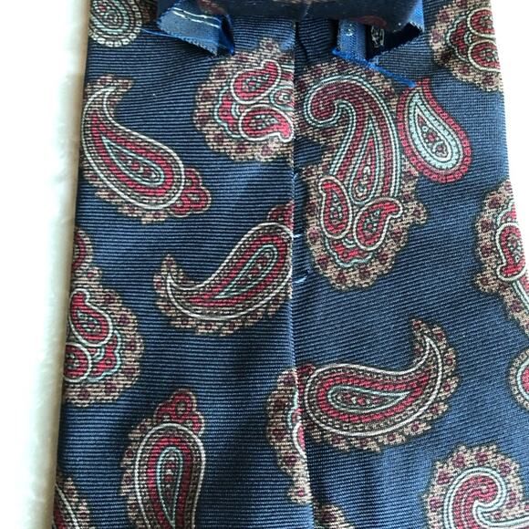 Vintage Oscar De La Renta Couture Blue Red Gray Geometric Paisley Work Neck Tie - Picture 4 of 4
